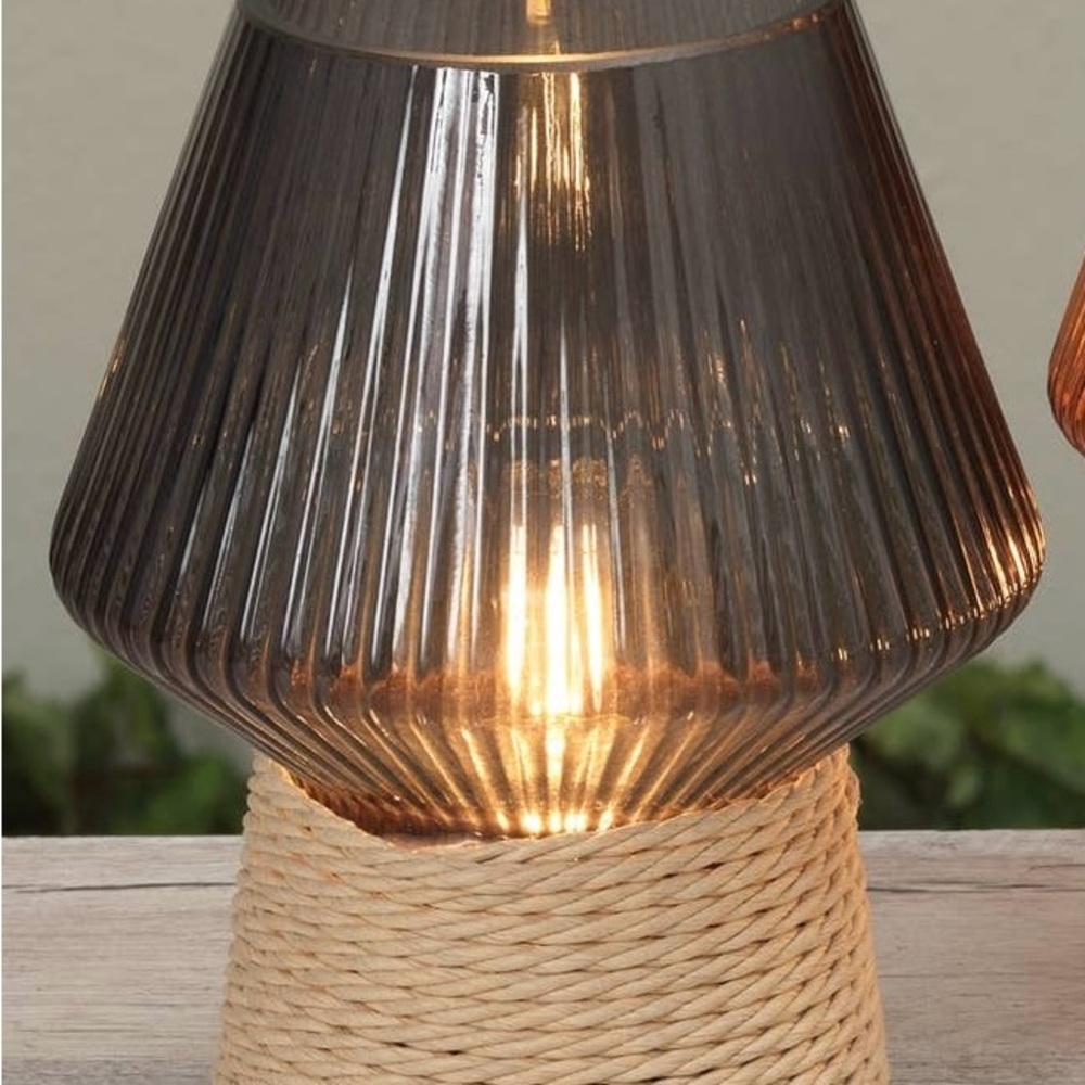 Gray Battery Operated Glass Lantern With Timer